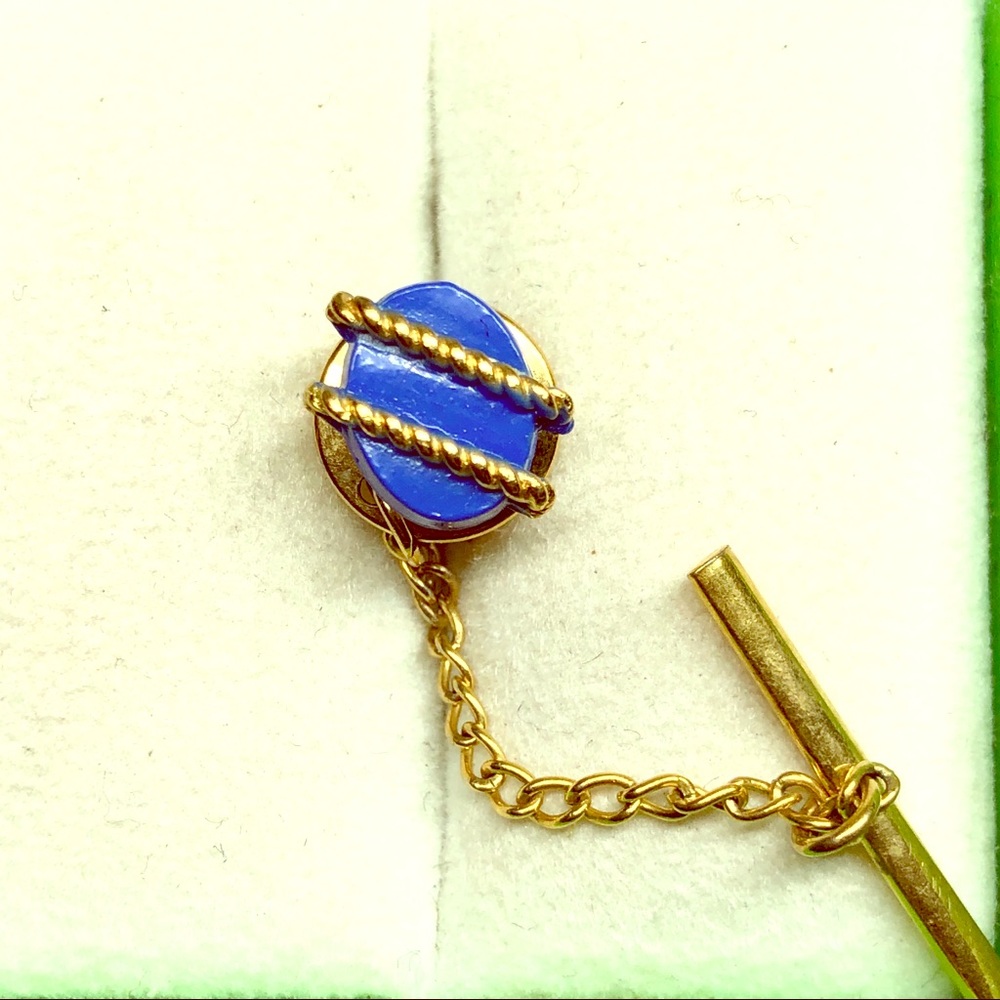 Vintage Gold Tone Rope Blue Enamel Tie Tac